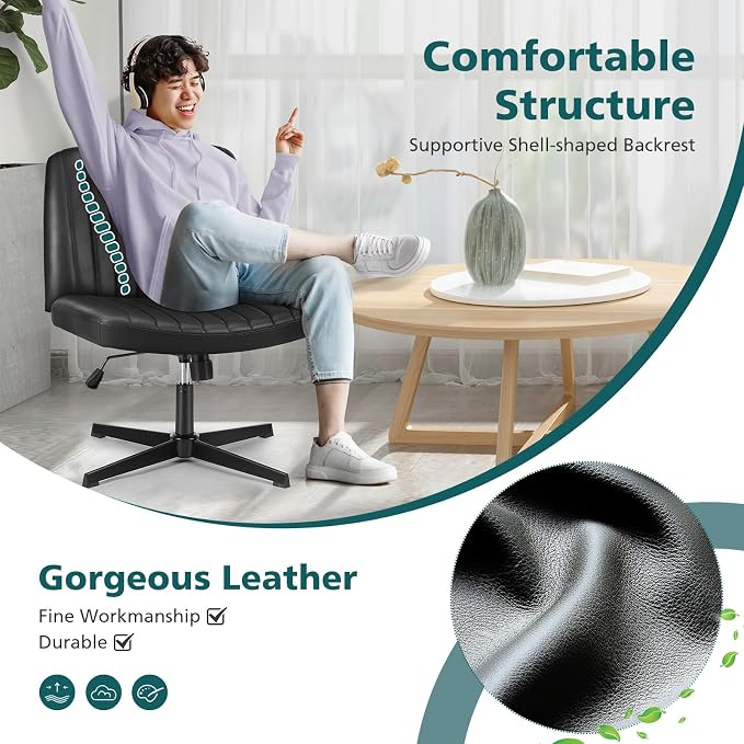 OLIXIS Criss Cross Legged Chairs No Wheels, Wide Seat Height Adjustable Swivel - Image 5