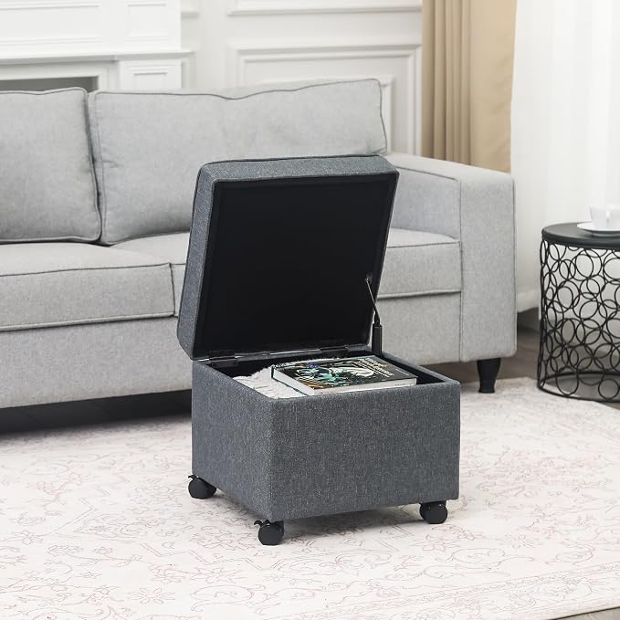 Adeco 17.5" Square Fabric Ottoman - Image 2