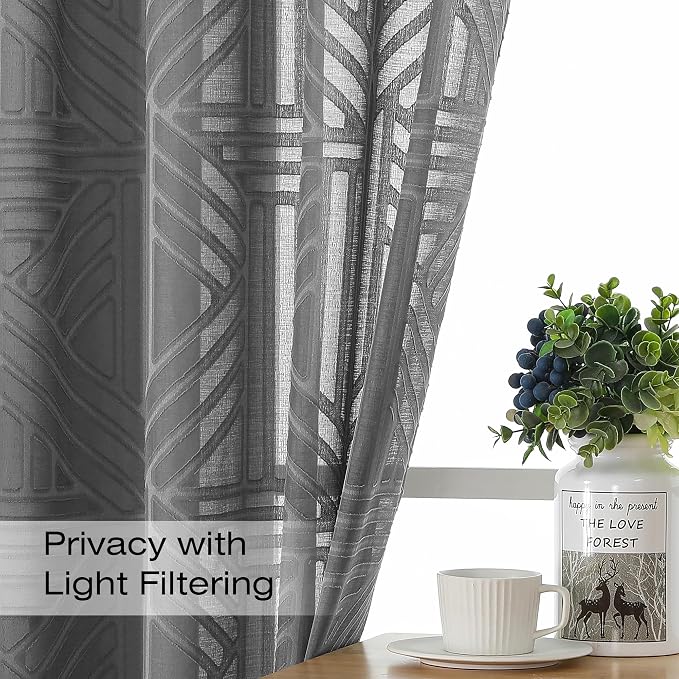 Simplebrand Semi Sheer Charcoal Grey Curtains 30 Inch Length 2 Panels, - Image 3