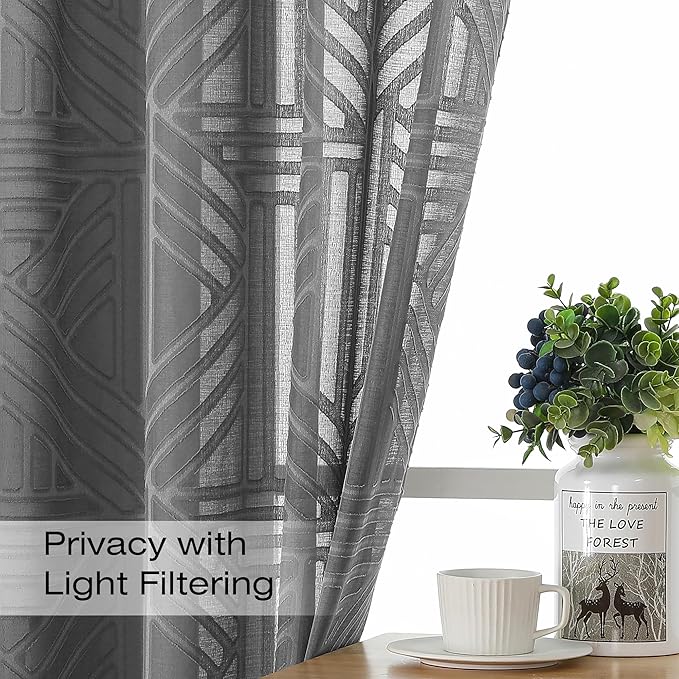 Simplebrand Semi Sheer Charcoal Grey Curtains 84 Inches Long 2 Panels, Light - Image 3