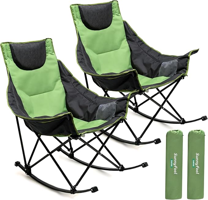 SUNNYFEEL Oversized Rocking Camping Chair 2 Pack, Fully Padded Patio Chair by SunnyFeelCamping