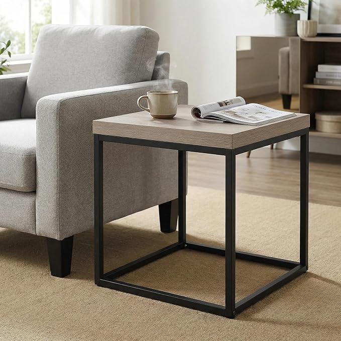 CENSI Modern Square End Table, Extra Thick 1.6" Wood Top & Metal Frame - Image 3