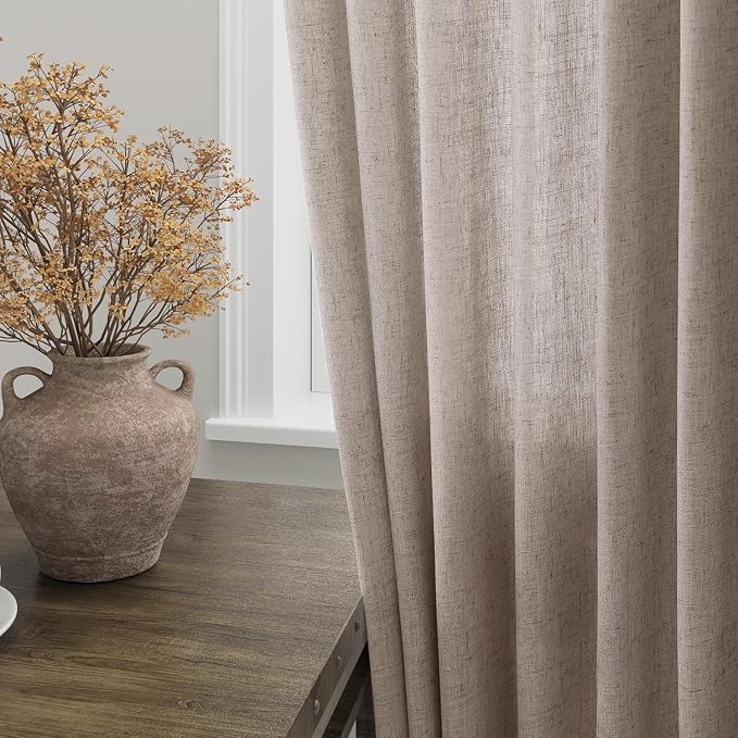 Brownish Grey Linen Curtains for Living Room Extra Long 126 Inches Long Back - Image 8