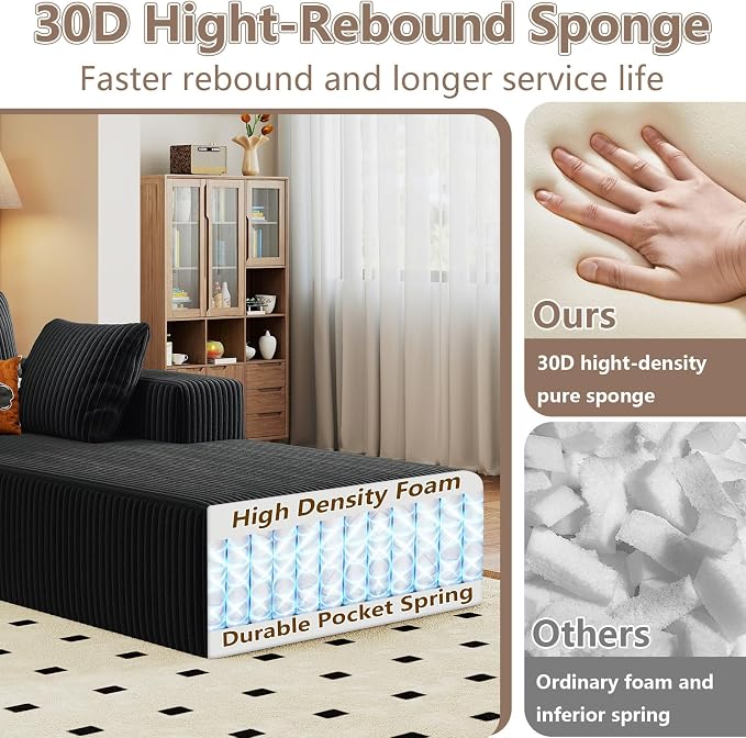 95" Cloud Sectional Couch U-Shaped Chaise - Image 3