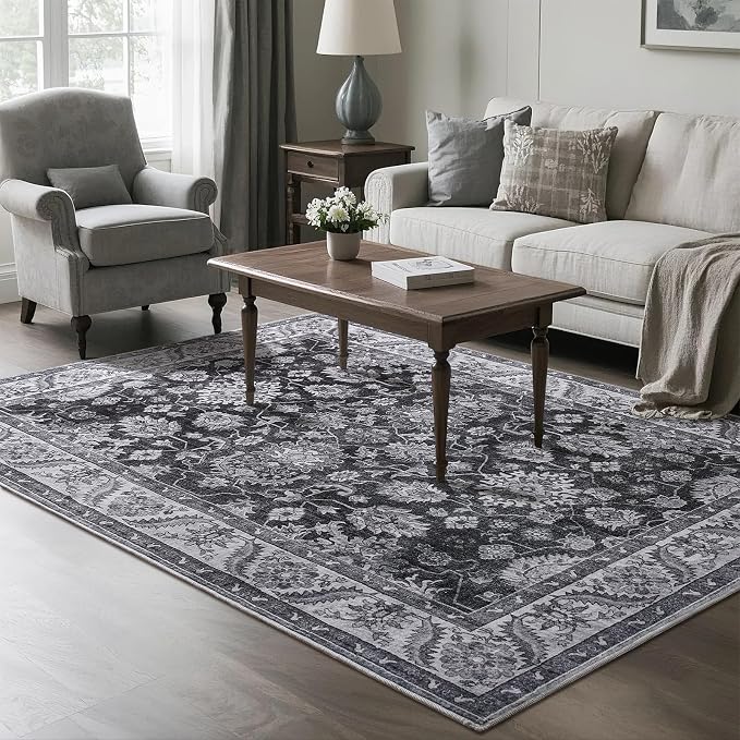 Area Rugs for Living Room, 4x6 Washable Rugs for Bedroom, Non-Slip Retro Floral by Rtizon