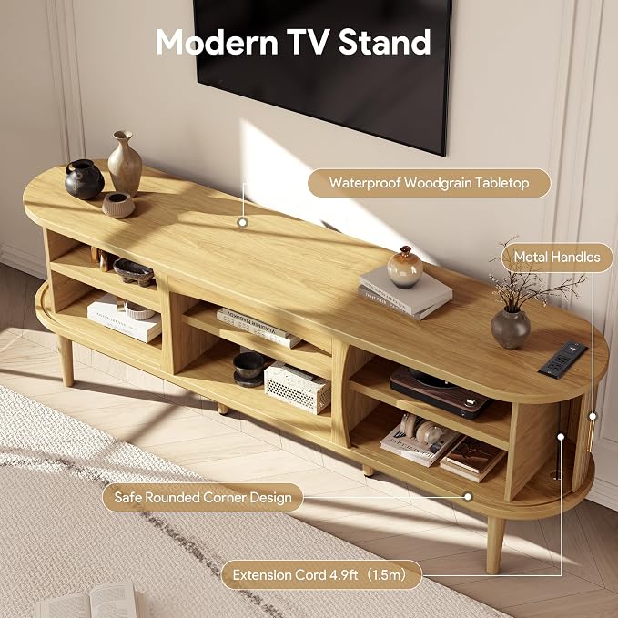 Decofy Mid Century TV Stand for TVs up to 80 Inches, Entertainment Center - Image 6