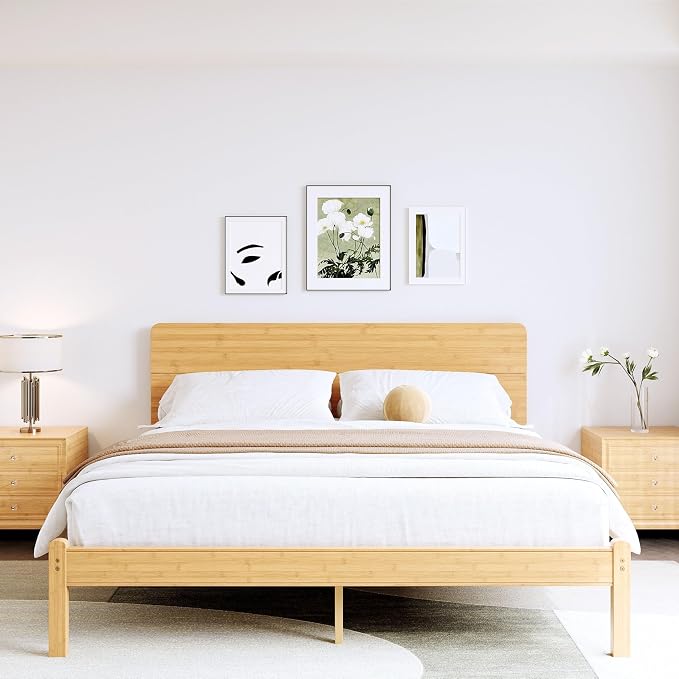 BOSRII 14in High Solid Bamboo Wood Platform King Size Bed Frame by FORYOURBETTERSLEEP