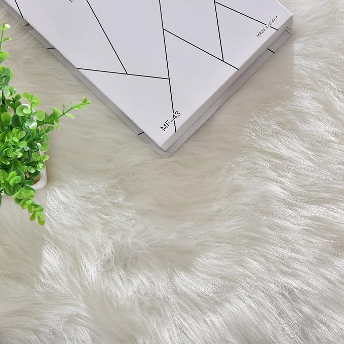 ORINOVA White Shag Round Rugs 6ft Washable Faux Sheepskin Fluffy Fur Area Rugs - Image 7