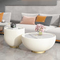 Round Marble Coffee Table Set of 2, 2 Piece White Coffee Table and End Table by Henf