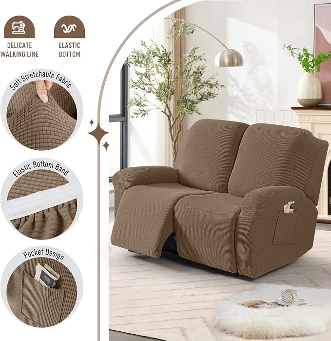 TAOCOCO Recliner Loveseat Slipcover, 6 Pieces Dual Recliner Sofa Covers - Image 3