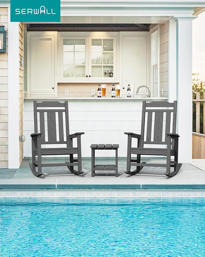 SERWALL Oversized Rocking Chair Outdoor, HDPE Outdoor Rocking Chair - Image 2