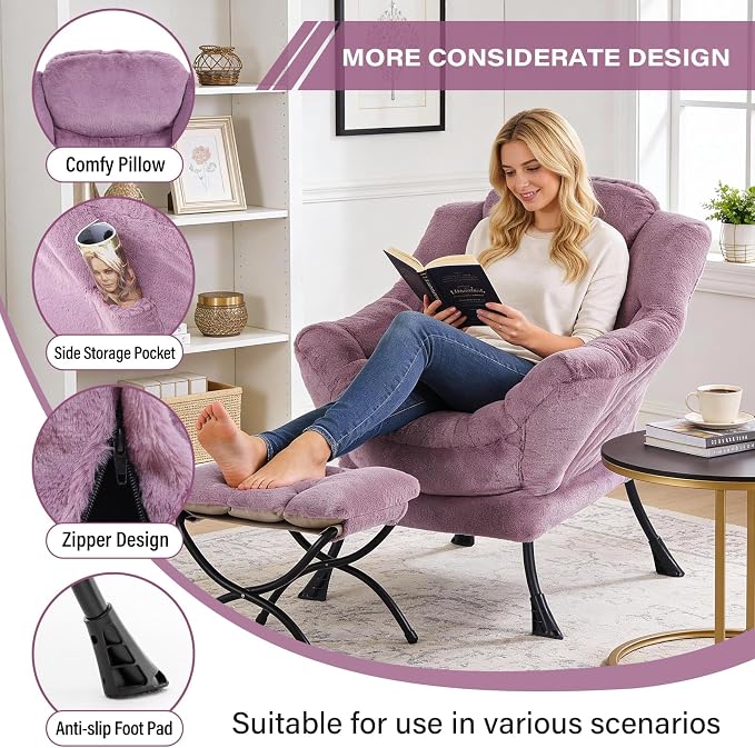 MBOOYOME Lazy Chair with Ottoman, Modern Accent Lounge Armchair with Side - Image 4