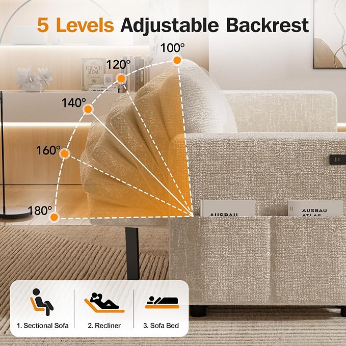 Sunny Heart 82" L Shaped Sectional Sleeper Sofa Bed - Image 7