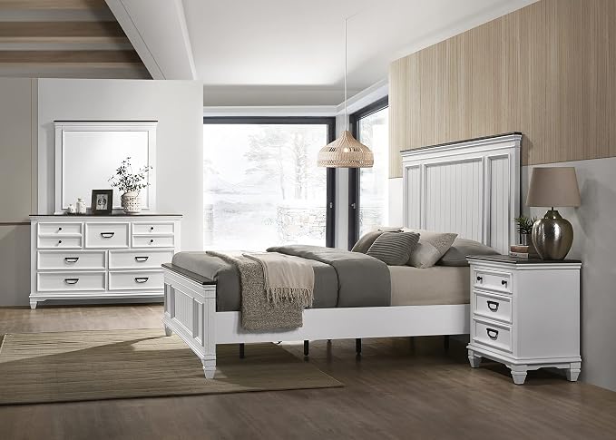 Clelane Wood Bedroom Set with Shiplap Panel Queen Bed, Two Nightstands - Image 4