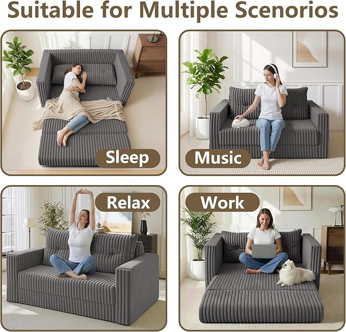 HABUTWAY 49.8" Loveseat Boneless Couch, 4-in-1 Convertible Sofa Bed, Plush Fur - Image 4