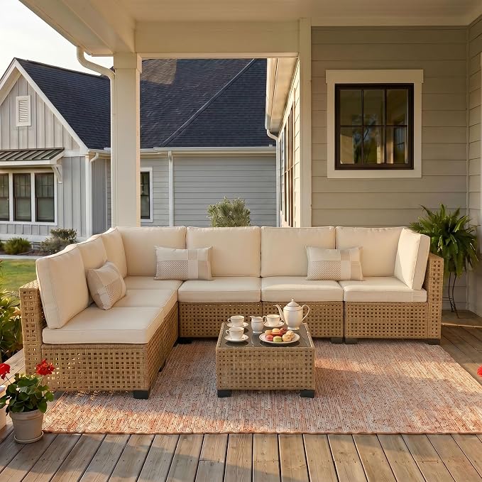 KIGOTY 7-Piece Patio Furniture Set, All-Weather PE Rattan Outdoor Sectional Sofa - Image 6