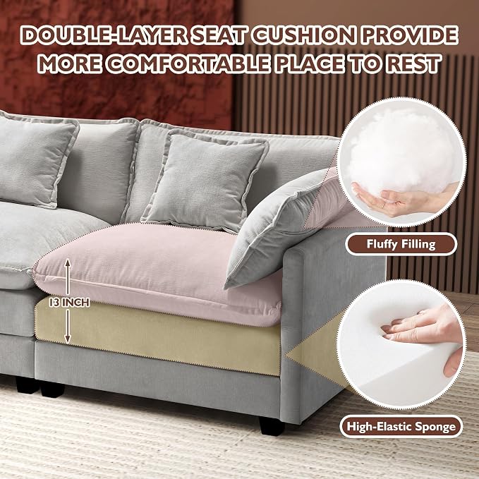 Ihanherry 111.4 Inch 3-Seater Cloud Sofa, Modular Sectional Couch, Modern Deep - Image 3