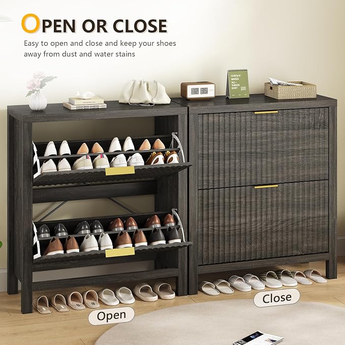 YOMILUVE Shoe Cabinet Storage for Entryway, Fluted Shoe Cabinet - Image 7