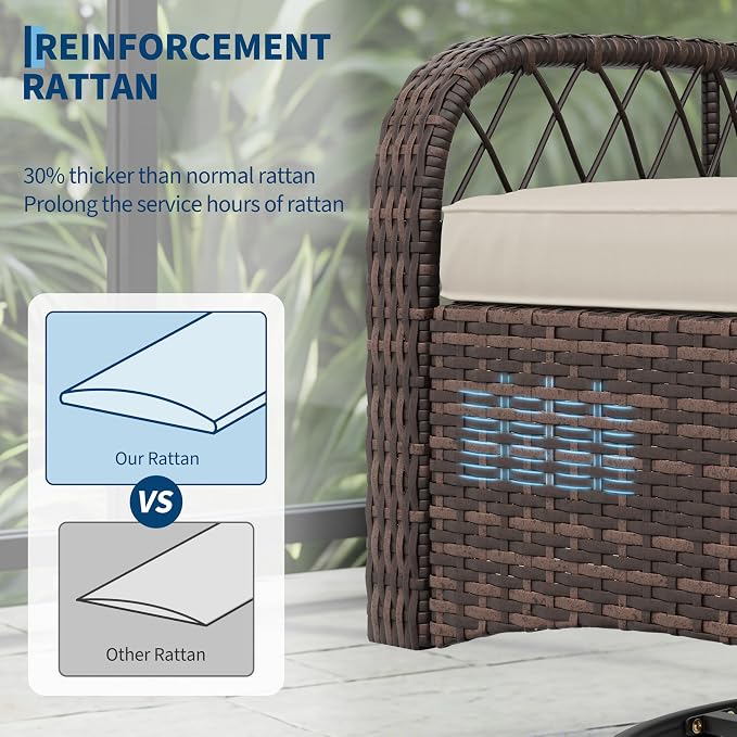 3-Piece Outdoor Patio Furniture Set, 2 Swivel Rocking Chairs and Tempered Glass - Image 3