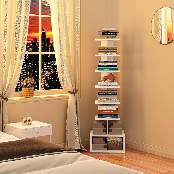 TUTOTAK Narrow Bookshelf, Vertical 8-Tier Bookcase, Spine Book Shelf - Image 7