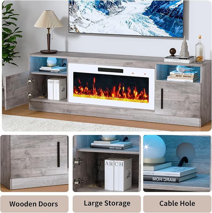 PRETZI Fireplace TV Stand with 36" Fireplace Up to 80" TVs, Remote Control - Image 6