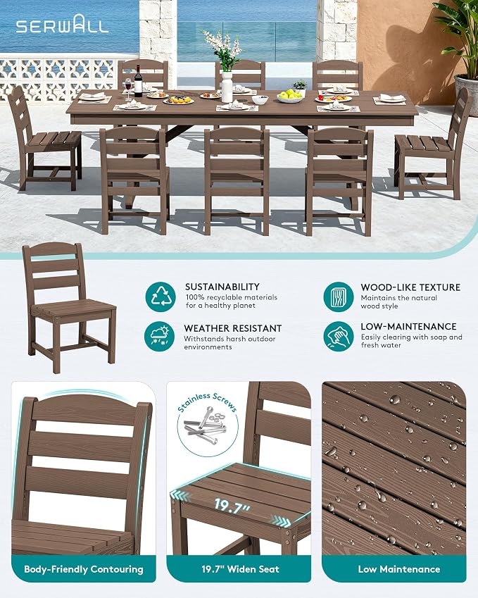 SERWALL Outdoor Armless Dining Chairs Set of 4, All-Weather HDPE Patio Dining - Image 4