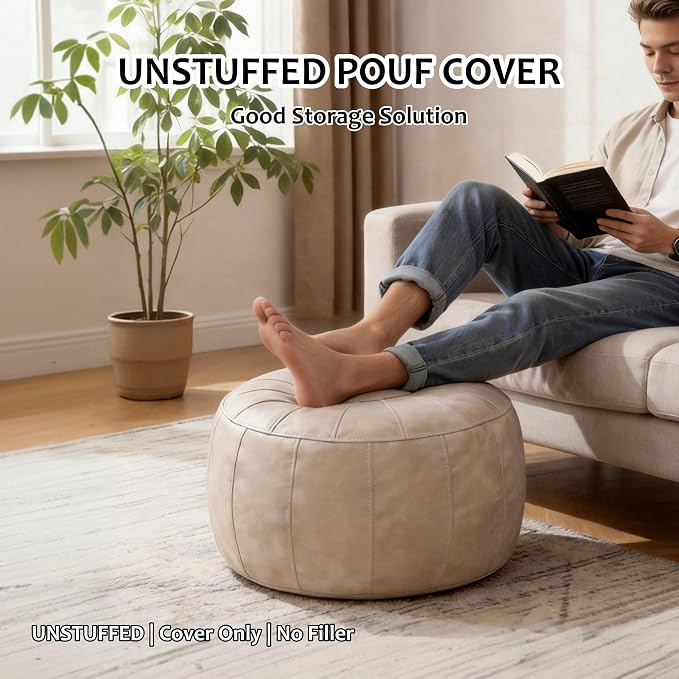 Thgonwid Unstuffed Moroccan Storage Pouf Foot Stool Ottoman Seat Handmade Faux - Image 5