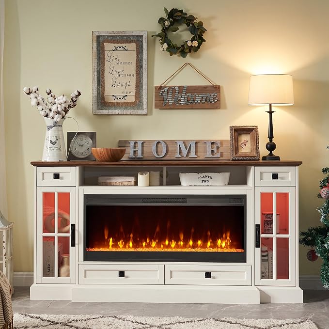 OKD Fireplace TV Stand for 80 Inch TV, Farmhouse Entertainment Center - Image 2