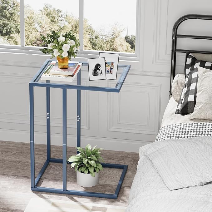 C Table End Table, Glass Couch Side Table, Tempered Glass Snack Side Table - Image 2
