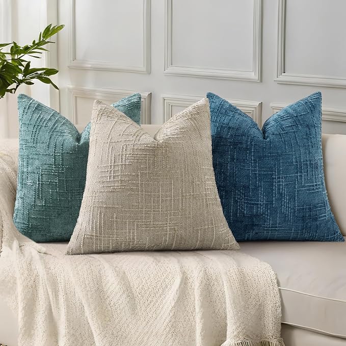 decorUhome Navy Blue Chenille Euro Sham Throw Pillow Covers 24x24 Set of 2 - Image 4