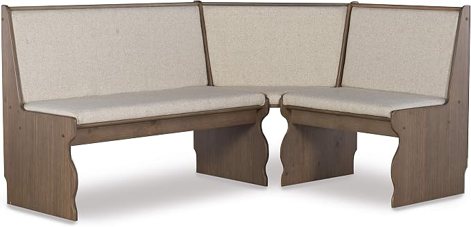 Linon Lucy Natural Wood and Linen Upholstered Corner Nook Kitchen Dining Set - Image 5