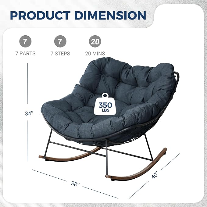 Grand patio Outdoor Rocking Chair, E-Coated Modern Cozy Lounge Rocker Chair - Image 2
