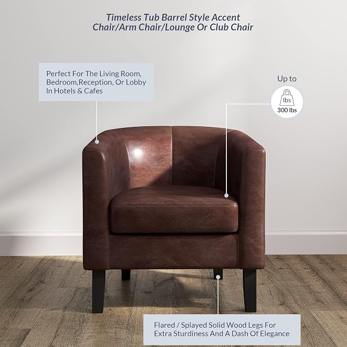 BELLEZE Accent Barrel Chair, Club Tub Sofa Corner Chair - Image 3