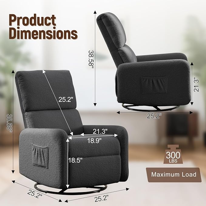 Korser 360° Rocking Chair, Nursery Rocker Chair - Image 2