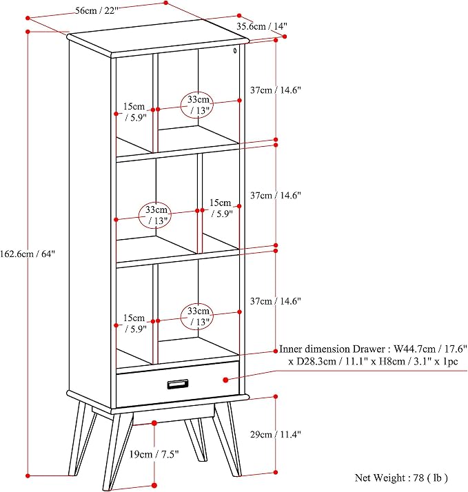 SIMPLIHOME Draper 22 inch Mid-Century Modern 6 Cubbie Bookcase - Image 3