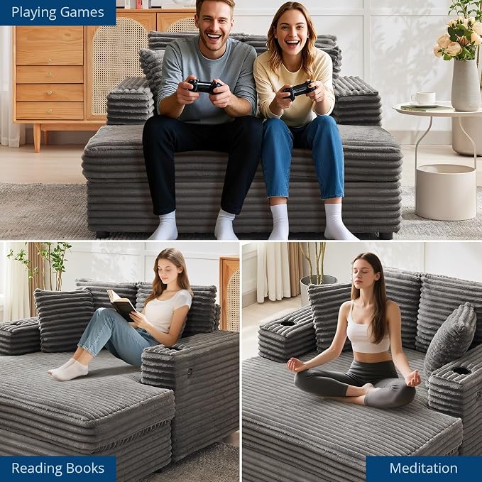 IDEALHOUSE 60" Oversized Chaise Lounge Chair Indoor, Comfy Corduroy Lounge Sofa - Image 8