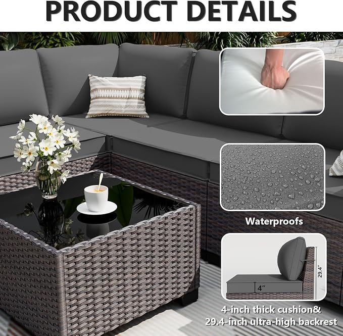ALAULM 6 Pieces Patio Furniture Set, Oversized Seat/Armrest Sofas and High Back - Image 5