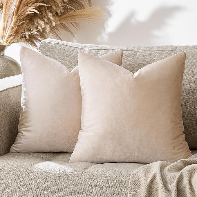 GIGIZAZA 24x24 Beige Pillow Covers: Pack of 2 Champagne Vintage Throw Pillows - Image 8