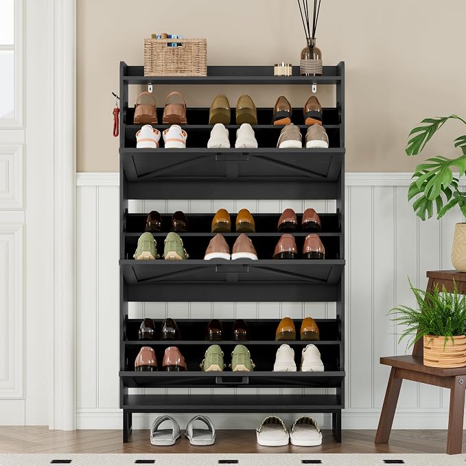 BORNOON Shoe Cabinet with 3 Flip Drawers Narrow Shoe Storage Cabinet Organizer - Image 7