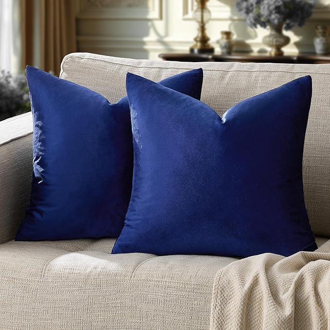 GIGIZAZA Blue Decorative Velvet Pillow Covers, 16x16 Small Square Couch Throw by GIGIZAZAFocusingonhomedecoration