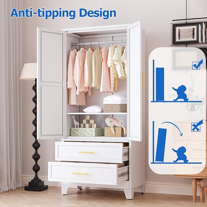 GAIOUS Steel Armoire Wardrobe Closet - Image 7