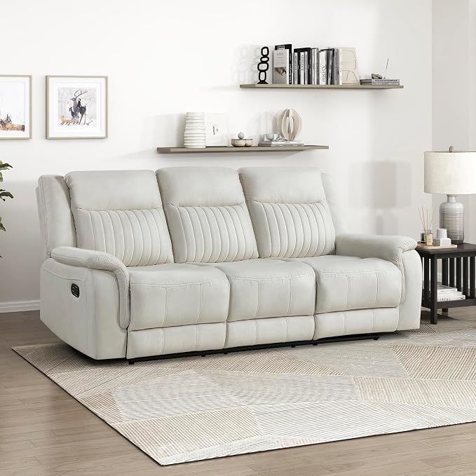 Lexicon Manual Double Reclining Sofa, Polished Microfiber Upholstered 3 Seater by Lexicon