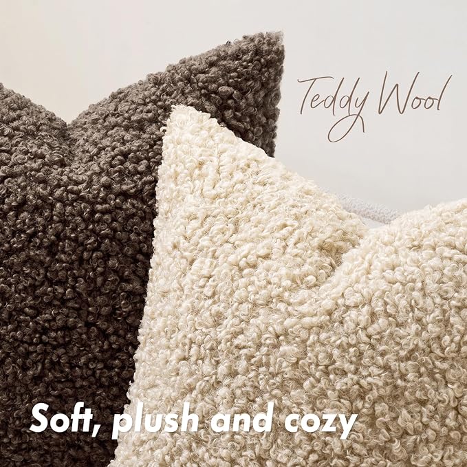 Faux Fur Throw Pillow Covers 24x24 Inch Set of 2 Boucle Neutral Decorative - Image 5