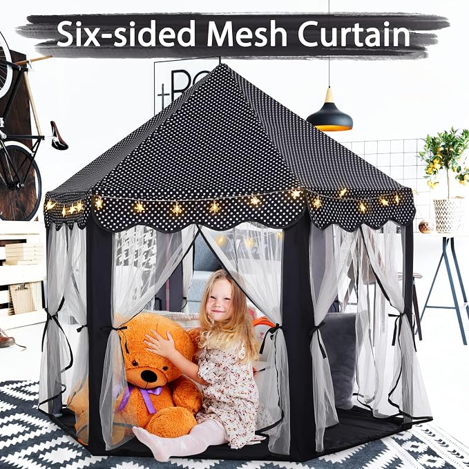 Monobeach Princess Tent Girls Black Large Playhouse Kids Castle Play Tent - Image 3
