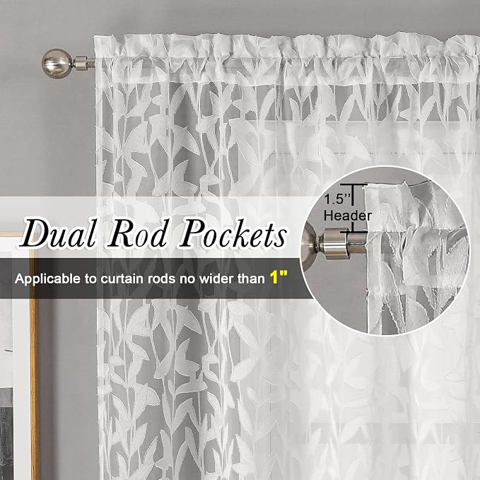 Lecloud Leia Ivory Sheer Curtains 54 Inch Length 2 Panels, Voile Light - Image 5
