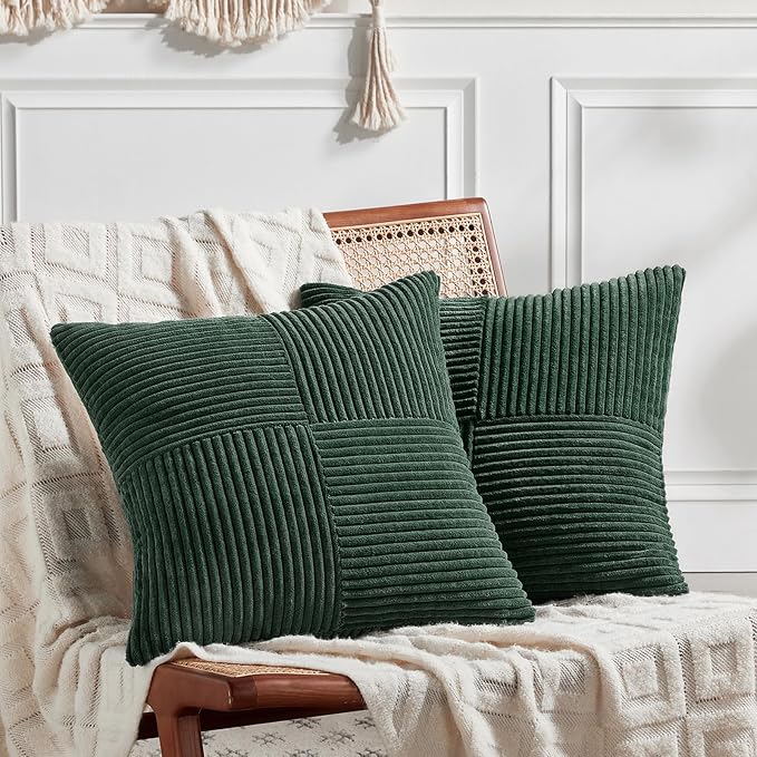 Fancy Homi Set of 2 Dark Green Decorative Throw Pillow Covers 24x24 Inch by Fancy+Homi