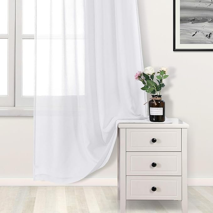 DWCN Sheer White Curtains 95 inch Length 2 Panels, Elegant Rod Pocket Solid - Image 3