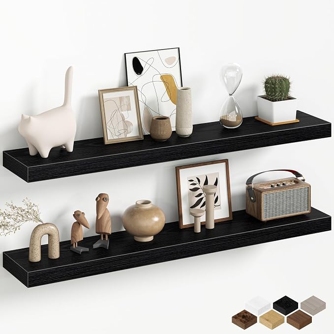 Fun Memories 36 Inch Floating Shelves Wall-Mounted, Rustic Wood Shelf by FunMemories