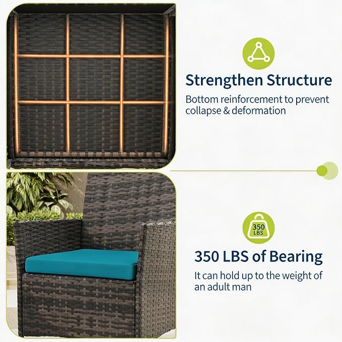 3-Piece Outdoor Furniture Set, PE Rattan Wicker Chairs - Image 5