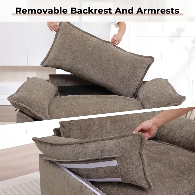 Oversized Accent Chair with Ottoman Set of 2, Upholstered Armchair with Extra - Image 8
